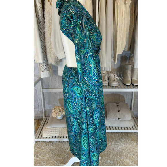 Sunday Up Women's Sz M Blue Multicolor Paisley Backless Halter Midi Dress #0325 - Picture 2 of 13